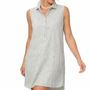 Tahari 100% Linen Dress Henley Shirt w Collar Coastal Cottage Beige Black-pin 1X